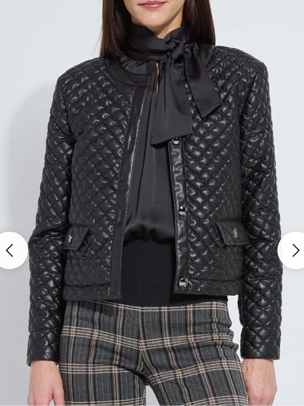 Lysse Faux Leather Black Quilted Zip-Front Bomber Jacket Size XS NWT